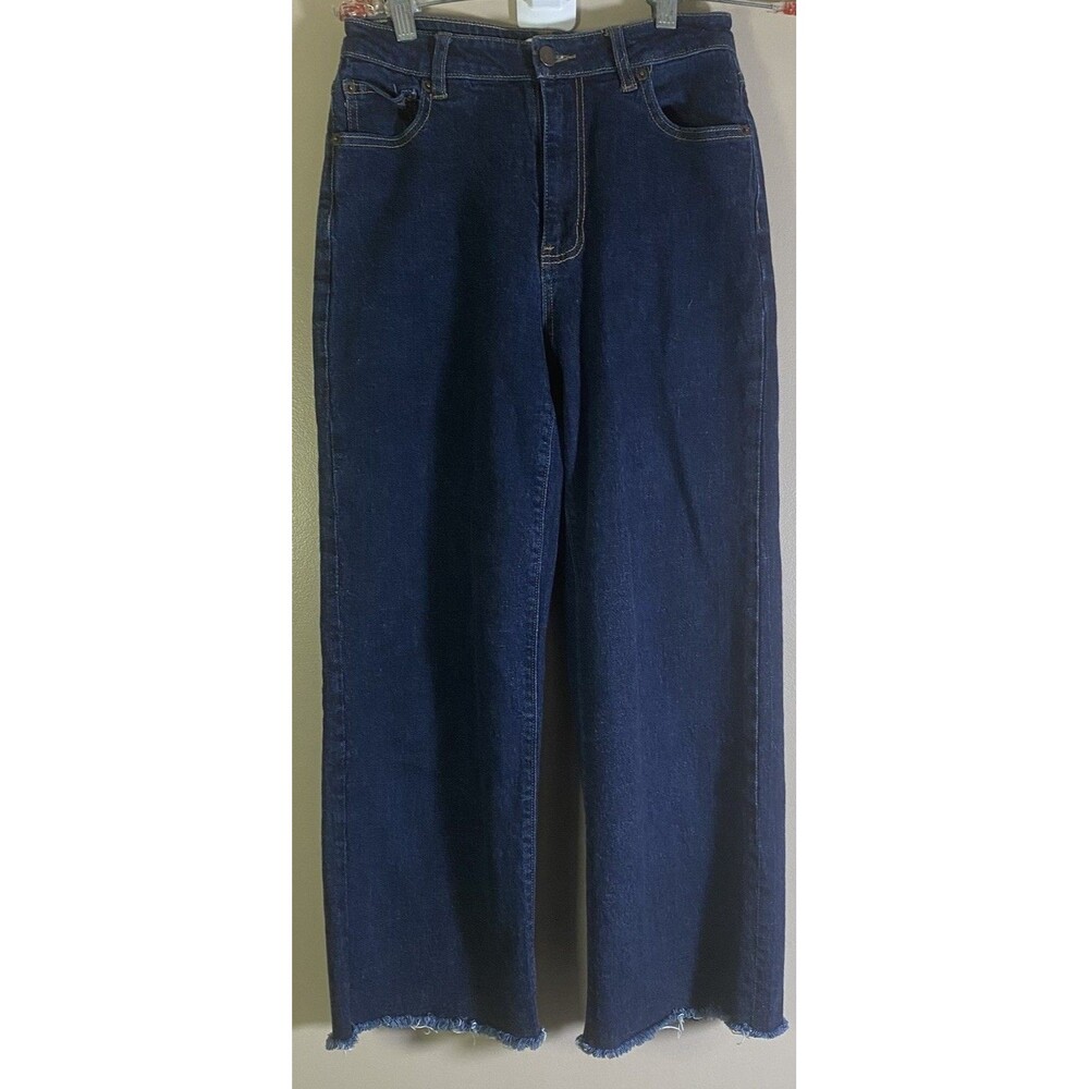Oliver Logan Jeans Women's 26 Aberdeen Wide Leg Crop Blue Hi Rise Raw Hem Denim